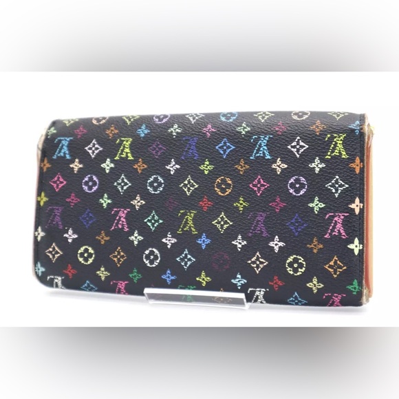 Louis-Vuitton Long Wallet Black Multicolor Porte Monet Monogram Authentic USED - Picture 4 of 14